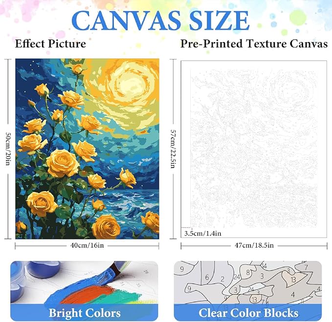 ZRIZQ Flowers Paint by Numbers Kit for Adults Beginner,Yellow Roses,16x20