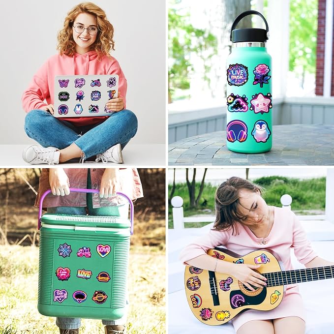 Water Bottle Stickers 200 Pcs Cute Cool Neon Sticker Packs, Classroom Rewards Prizes for Kids, Waterproof Vinyl Stickers for Water Bottles Laptop Scrapbooking Skateboard Journal Guitar Suitcase etc