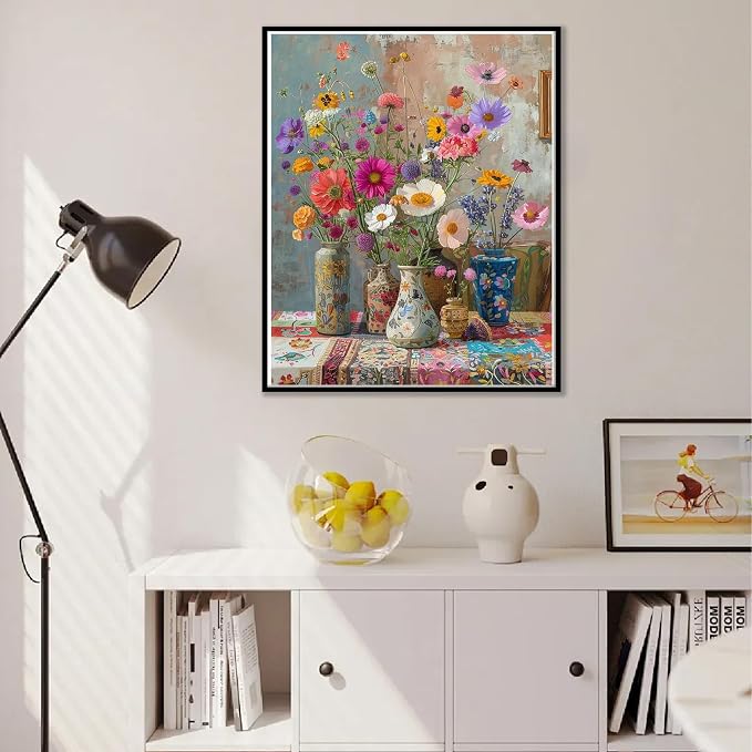 Ausanrl Flowers Framed Paint by Numbers Wooden Easel-Adult Paint by Number Kits on Canvas Framed,Paint by Number Adult,Paint by Numbers with Frame,Gifts and Home Wall Decor 12x16inch