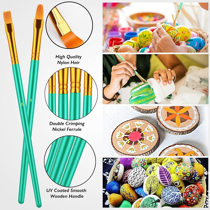 Artstorys 10Pcs Paint Brush Set, Small Round Detail Tips, Green | Made with nylon hair & wooden handles. Ideal for acrylic, oil & watercolor, canvas, rock & face painting, adult art supplies