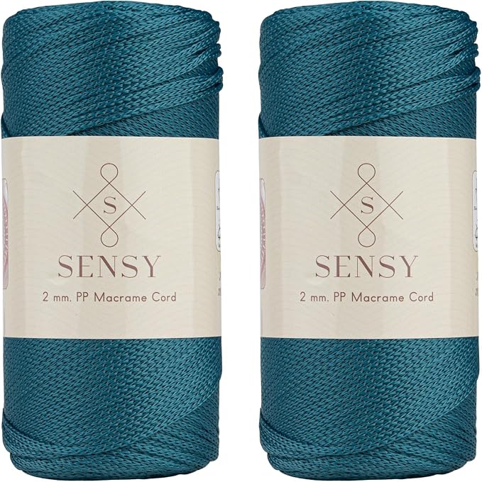 Sensy Premium 2 Pack of 2mm 251 Yards Polyester Rope 100% Polypropylene Cord Macrame Cord 2mm Crochet Bag Cord Macrame Rope Crochet Thread Gift for Knitter (Peacock)