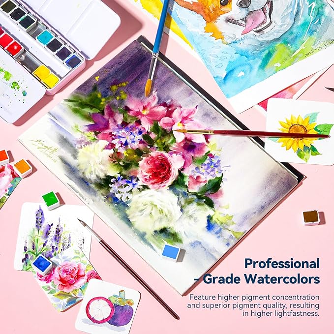Paul Rubens Watercolor Paint Set Artist Grade, 24 Vivid Floral Colors | High Lightfastness & Unmatched Transparency, Portable Metal Case Art Supplies for Artists Beginners Hobbyists Students