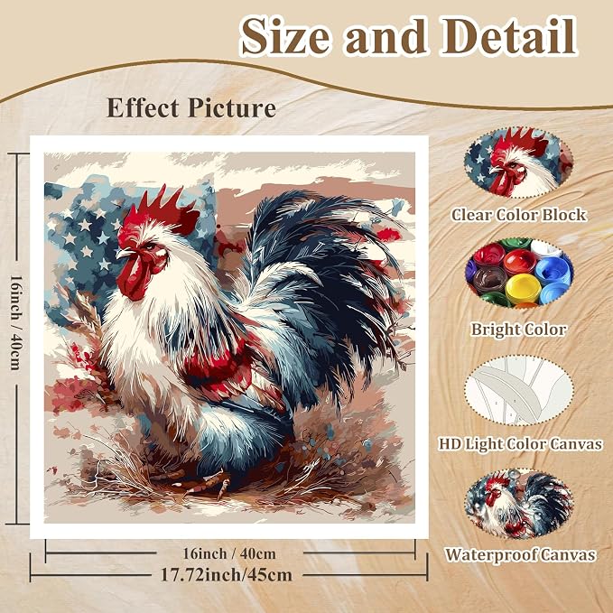 Paint by Number American Flag, Chicken Paint by Numbers for Adults 16x20 in