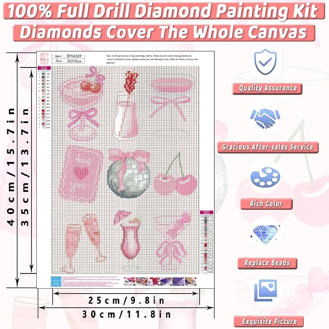 Pink Cocktail Diamond Art Kits for Adults Diamond Painting Kit for Beginner | 5D DIY Funny Cute Vintage Diamond Dots Full Drill Crafts for Gem Art Dot Art for Adults Home Wall Decor for Teens 12x16 in