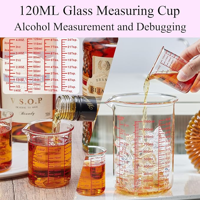 Ackers BORO3.3 Glass Measuring Cup Set, Beaker Style, 7-Piece