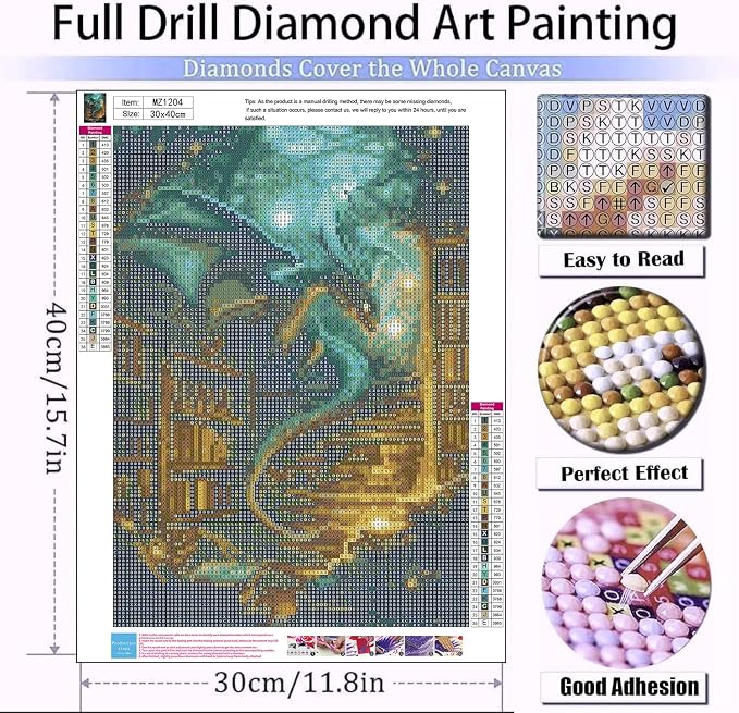 mrpwnle Diamond Art Kits for Adults, Dragon Diamond Painting Kits | Book Dragon Diamond Art Painting Kits for Beginners, DIY Full Drill Gem Art Crafts Kit Home Wall Decor Gifts 12x16 inch