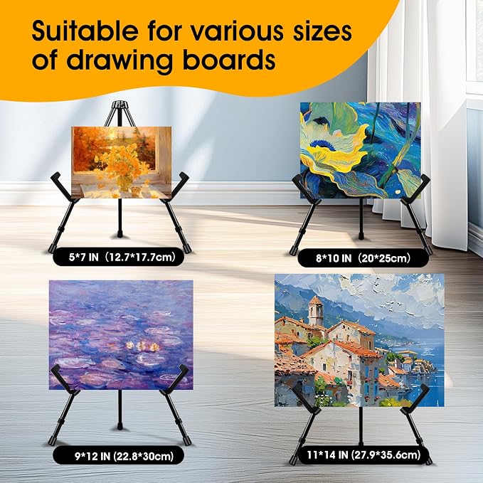 AROIC 12 Pack 14''Tabletop Easels, Black Steel Table Top Easels for Display | Adjustable Portable Table Top Easel for Paintings, Signs, Posters,Frame Pictures(with 12 Bags)