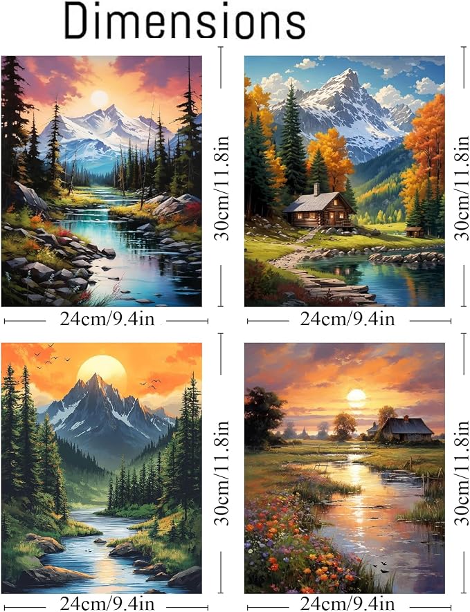 4 pack Mountain Paint by Numbers Kit for Adults Beginner With Framed,Countryside Easy Adult Paint by Number Kits on Canvas DIY Painting for Beginners Art by Numbers for Home Wall Decor 10x12 Inch