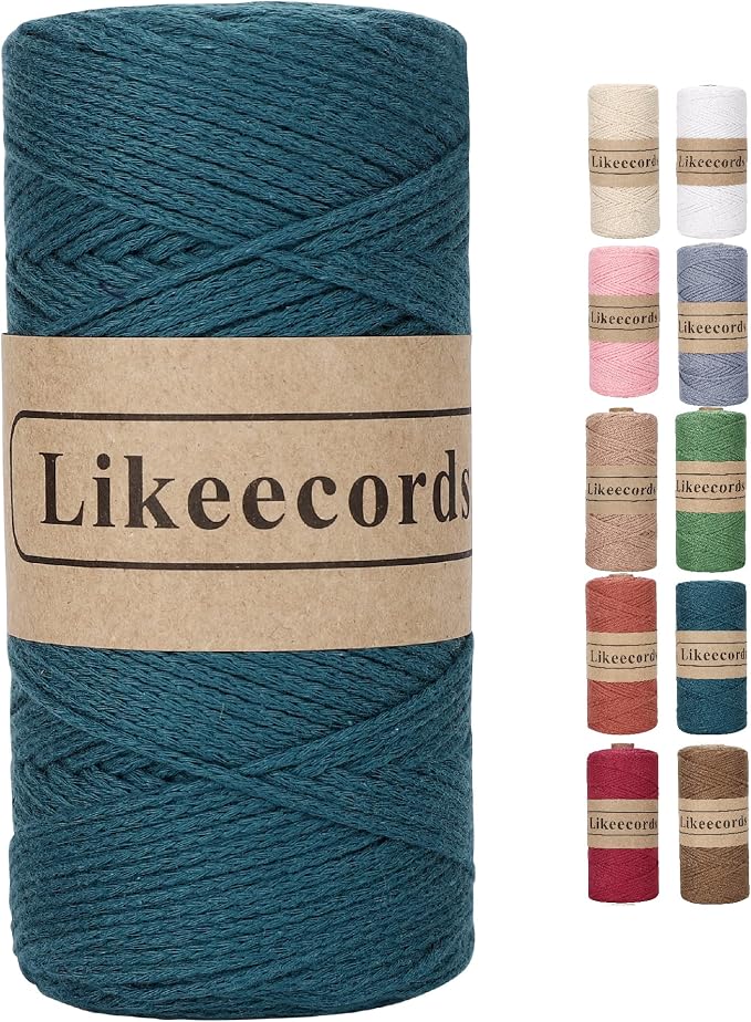 Likeecords 100% Cotton Crochet Bag Cord 2mm 170m Macrame Cord 2mm Crochet Thread Macrame Rope Gift for Knitter (Teal)
