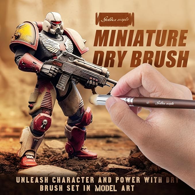 Detail Paint Brushes Dry Brushes, Golden Maple 10PC Flat Miniature Dry Paint Brushes Fine Detail Paint Brush Set for Acrylic, Oil, Watercolor & Figurine
