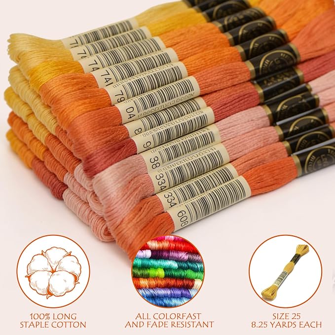 14 SKIENS Embroidery Floss - Cross Stitch Threads - Friendship Bracelets Floss - Crafts Floss, Orange Gradient