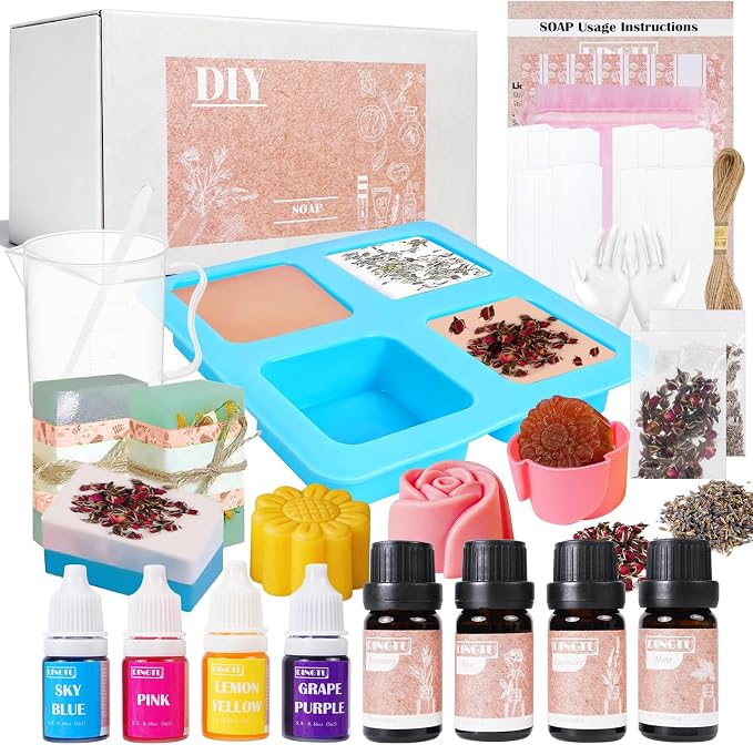 Soap Making Kit for Adults, DIY Soap Making Kit, Melt and Pour Soap Making Supplies, Contains Mould Soap Base Essential Oils Fragrances and Dried Flowers for Beginners and Gift Boxes for Women