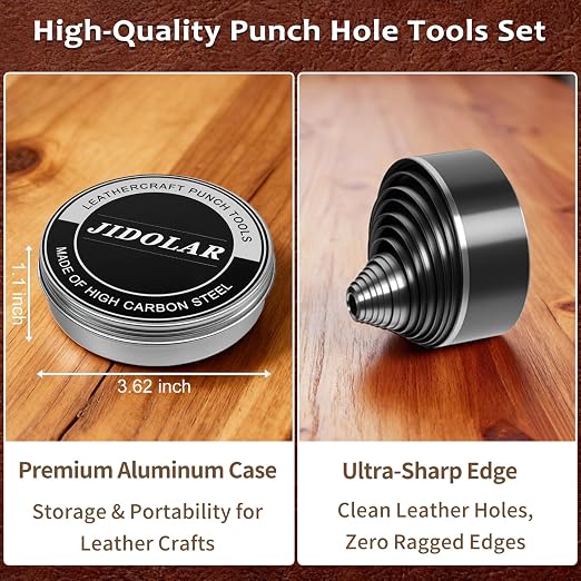24 Pieces Leather Circle Cutter Tool Set, Hole Punch Tools with 1-15mm 20 25 30 35 40 45 50 55 60mm, High Carbon Steel Round Cutting Dies, Hole Punch Tool Kit for DIY Leather Crafts