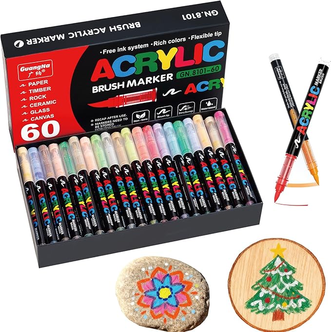 Acrylic Paint Markers, 60 Colors Acrylic Markers Set, Paint Pens