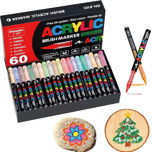Acrylic Paint Markers, 60 Colors Acrylic Markers Set, Paint Pens