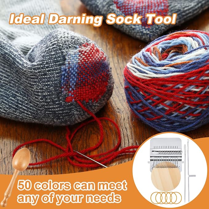 Jexine Speedweve Mini Darning Loom 14 Hooks Darning Egg for Socks Kit