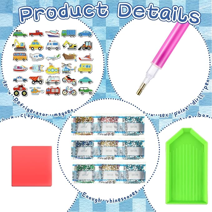 Remuuly 30 Pcs Transportation Diamond Painting Magnets Diamond Art Magnets | Diamond Art Kits for Adults, Car Airplane Refrigerator Magnet, 5D Rhinestone Fridge Magnetic Sticker, DIY Diamond Club Gift