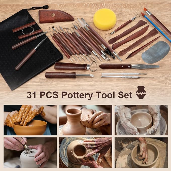 Amrules 31 Pcs Polymer Clay Sculpting Tools Kit for Adults, Red | Multi-Functional for Carving, Dotting & Molding, Ideal for Art Class & Pottery Studio, Comes with Zipper Storage Bag