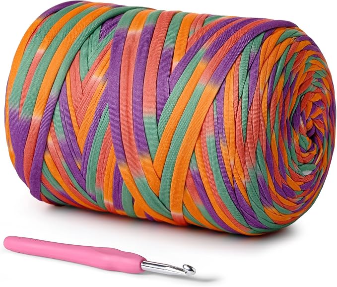 800g T-Shirt Crochet Yarn for Crocheting Crafts/Bags/Basket/Coaster,Hand Knitting Tshirt Yarn for Crochet,228yds T Shirt Yarns with High Elastic Thick Yarns Polyester Fabric（Vibrant Orange）