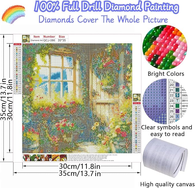 Accompany Wind Diamond Painting Kits for Adults, Windows Flower Diamond Art Kits for Beginners,5D Round Full Drill Diamonds Gem Art Crafts for Home Wall Decor Gifts 14x14 Inch