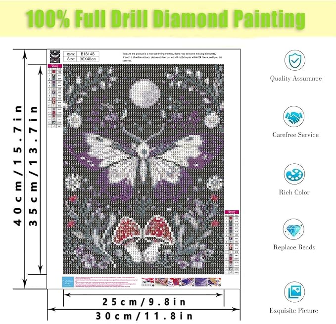Diamond Art Kits for Adults,Moon Moth Diamond Painting Kits 12X16 Inch