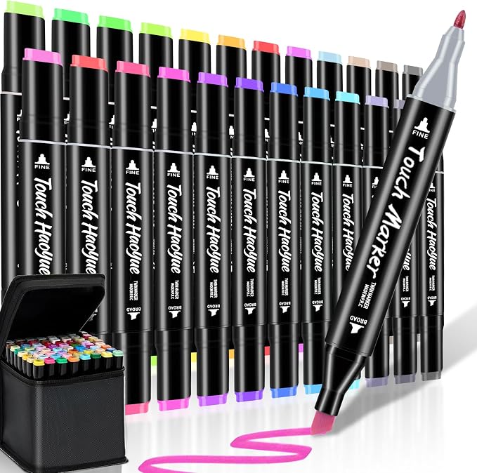 Alcohol Markers Set, 24 Colors Dual Brush Tip Art Coloring Markers for Adult Drawing, Permanent Alcohol Based Colored Sketch Pens Art Supplies Gifts for Illustration