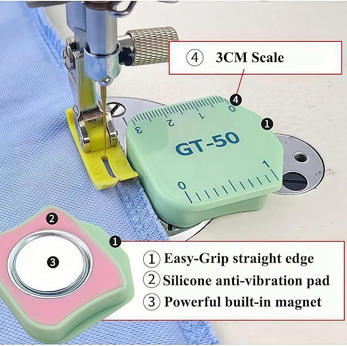 4 PCS Magnetic Seam Guide for Sewing Machine,Multifunctional Polygonal Hemmer Guide with Scale,Universal Sewing Quilting Supplies Accessories Tools