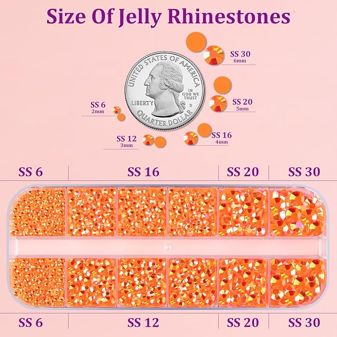 Resin Jelly Rhinestones for Crafting with B7000 Jewelry Glue, 1 Box Orange AB Flatback Crystal with 3Pcs 10ml Glue, Bedazzling Non Hotfix Gems for DIY Tumblers Clothing Shoes Manicure