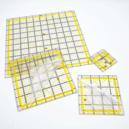 Quilting Rulers Sewing Ruler,Acrylic Quilting Ruler Templates,Precision Cutting Tools for Patchwork Fabric,Sewing Supplies Yellow(2.5"X2.5",4.5"X4.5",6.5"X6.5",10.5"X10.5")