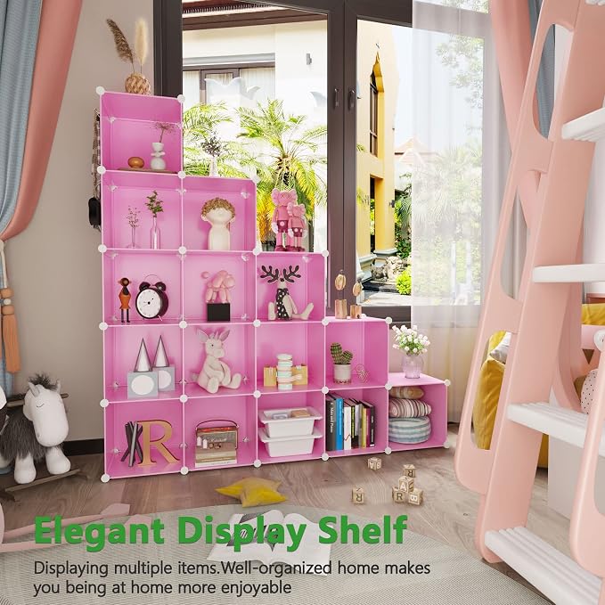 C&AHOME 16 Cube Storage Organizer Cube Shelves Units Storage Cubes, Pink