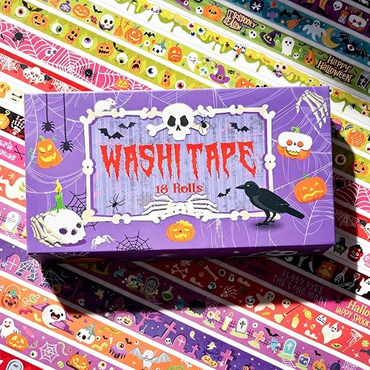 Halloween Washi Tape Set Pumpkin Scrapbook Tape 18 Rolls | Pumpkin Pattern Washi Tape Set With 18 Rolls, 0.59in and 0.79in Widths for Journaling, Scrapbooking and DIY Crafts