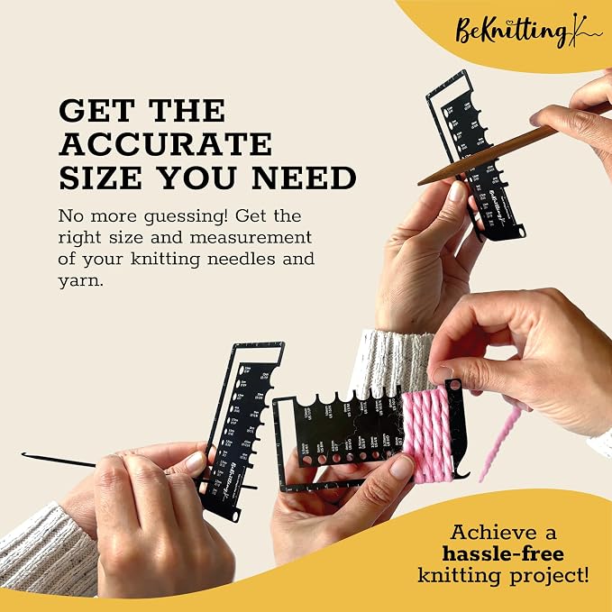 BeKnitting Knitting Needle Gauge Sizer Tool for Knitting Needles & Crochet Hooks, Yarn & Swatch Ruler - Sitch Saver | Holiday Gifts, Gift-Ready Box