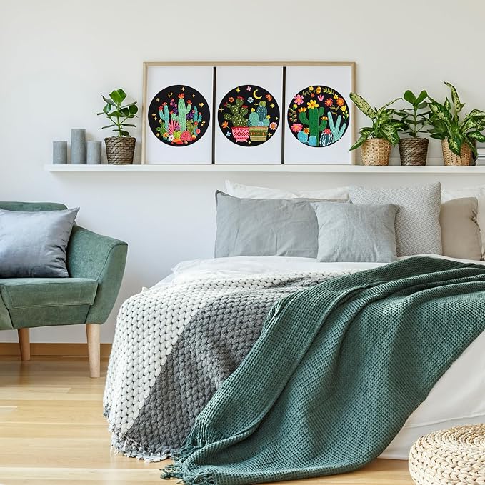 Nuberlic 3 Pack Embroidery Kit for Beginners with Cactus Pattern