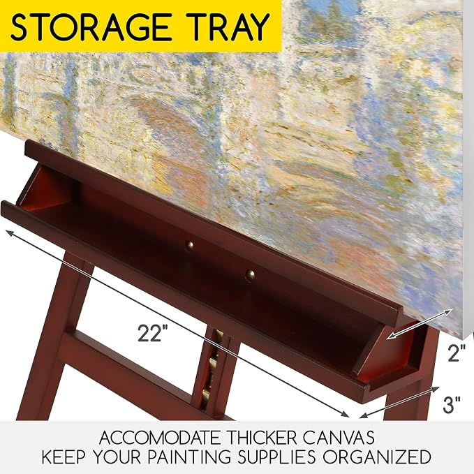 MEEDEN Large Painting Easel Stand: Solid Beech Wood Studio Easel for Adults | A-Frame Artist Easel for Painting - Studio Easel with Holder - Wooden Easel Stand for Sign Display, - Holds Canvas up to 48"