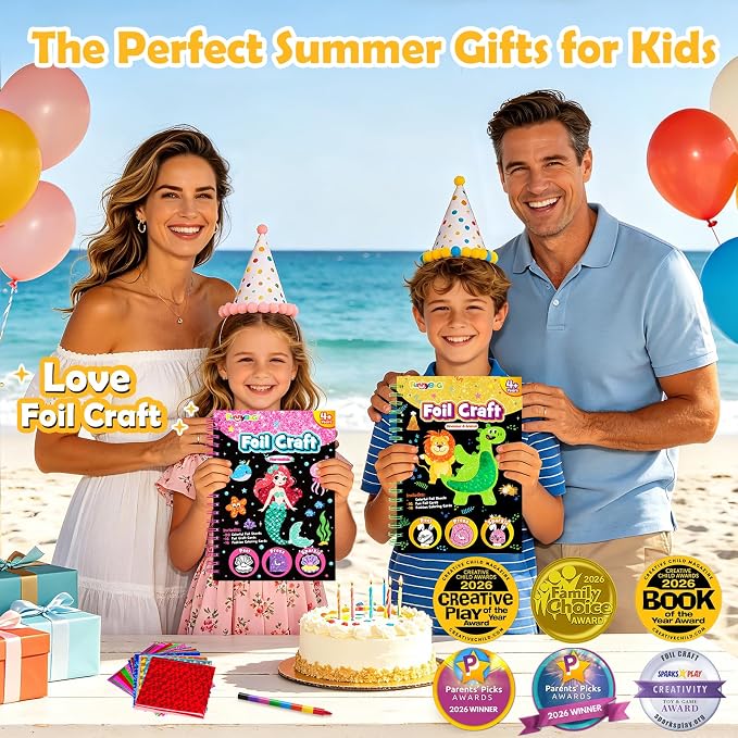 FUNNYB&G Foil Art Craft Kit for Kids, Sparkly Birthday Gift Toy for Kids | No Mess, Kids Ages 4-10 Create Sparkling Artwork, A Creative Gift for Birthdays, Holidays, Travel Activities,Screen-Free Fun