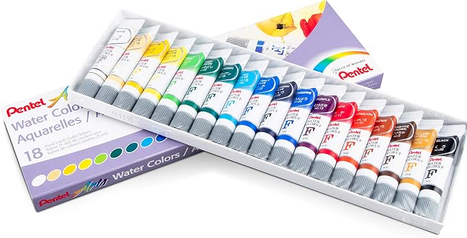 Pentel Arts Water Colors, Assorted Colors, Pack of 18 (WFRS-18)