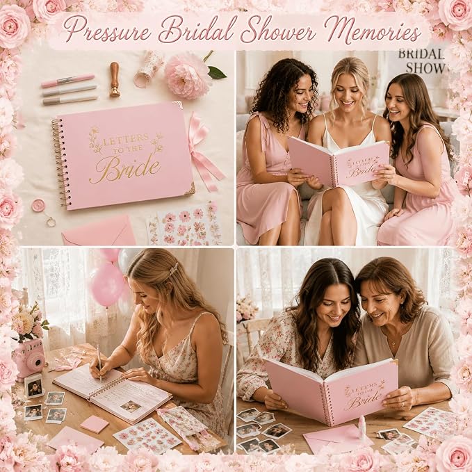 Ratutodax Letters to The Bride Scrapbook Kit,10"x8" DIY Wedding Guest Book | Blush Pink;Lay-flat gold coil design;50 blank pages of 180gsm;Fits 5" x 7" photos;160+ accessories;Bridal Shower Gift