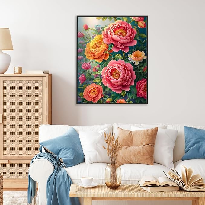 Paint by Numbers Kit for Adults, Peony Flowers Number Painting Canvas Kit | DIY Acrylic Painting Set for Beginners, Stress Relief Relaxing Craft, Home Wall Decor, Holiday Gift for Adults, 16x20 Inch