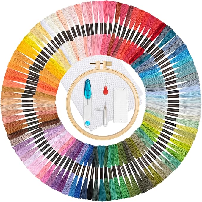 Amrules Friendship Bracelet String, 100 Pcs Embroidery Floss, Colorful | Including 344.5" Cotton Cross Stitch Thread, Hand Embroidery Thread for DIY Sewing and Embroidery Crafts Making with Tools