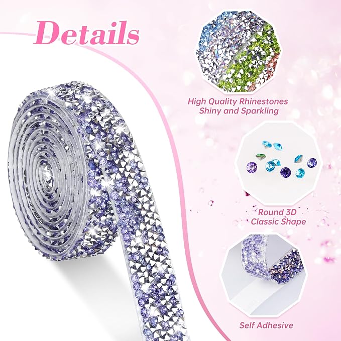 NiArt 12 Rolls Self Adhesive Rhinestone Ribbon 12 Yards DIY Classic