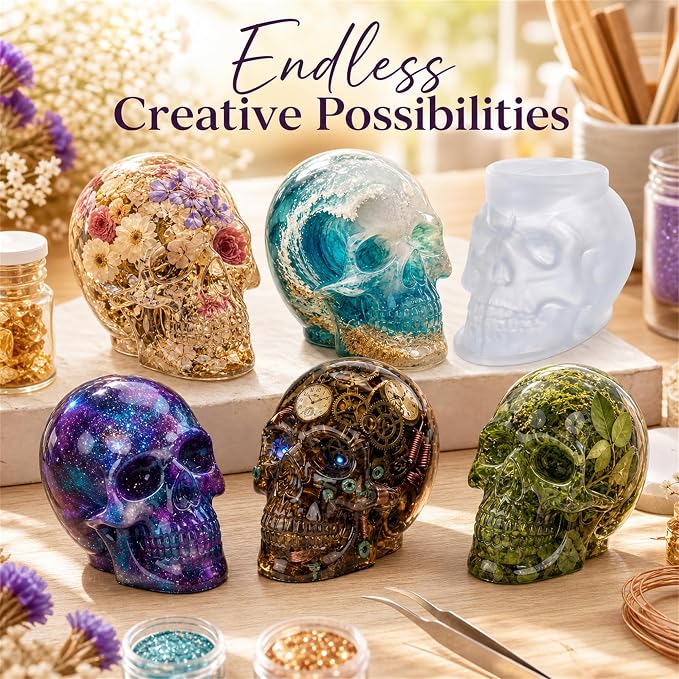 3pcs 3D Skull Resin Molds,Skull Molds for Epoxy Resin Casting- Candle Wax