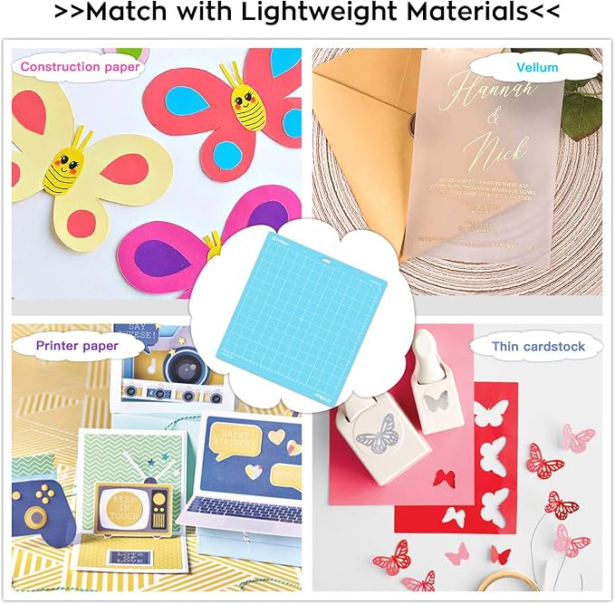 HTVRONT Light Grip Cutting Mat 12x12, 6 Pack, Quilting & Crafting | Compatible with Cricut Maker 4/3/Maker, Explore 5/4/3, Air 2/One, Light Adhesive Sticky Quilting, Vinyl Crafts