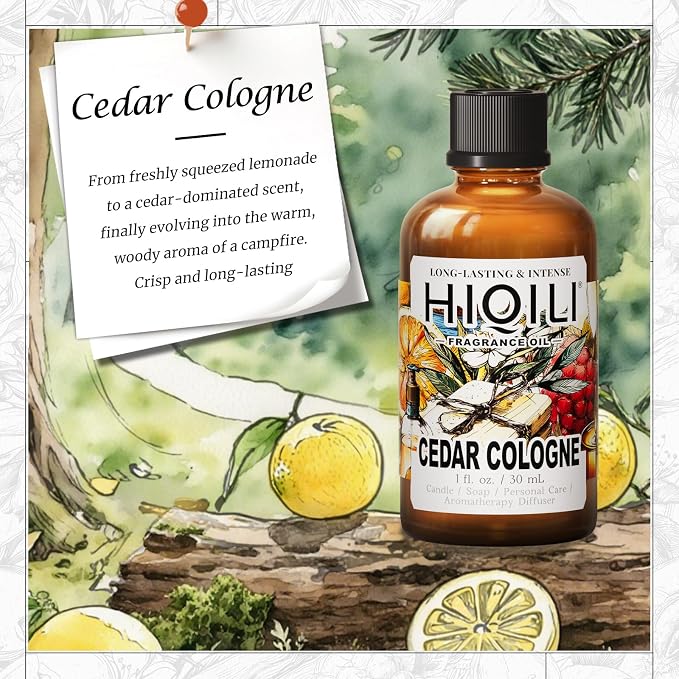HIQILI Cedar Cologne Fragrance Oil for Diffuser, Candle & Soap Making