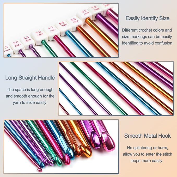 Coopay 11Pcs Tunisian Crochet Hooks Set-Long Crochet Hook, 2mm(B)-8mm(L) | Afghan Crochet Needles for Crocheting Large Projects, Great Knitting & Crochet Supplies for Beginner, Crocheter & Knitter