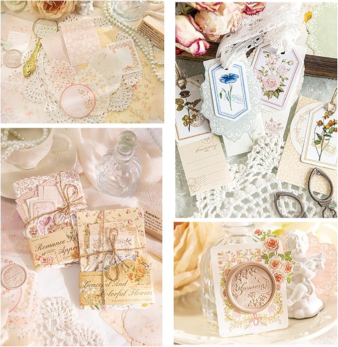 Doraking 100pcs Vintage Floral Scrapbook Paper Journaling Stickers