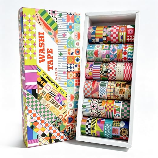 34 Rolls Geometric Washi Tape Set, Aesthetic Decorative Tape for Scrapbooking, Journaling, Bullet Journals, DIY Crafts and Gift Wrapping