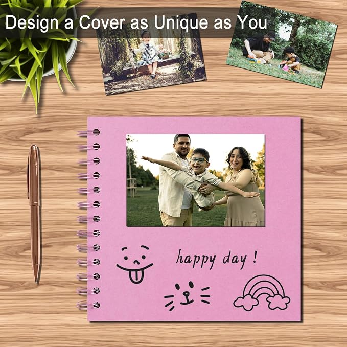 DIY Scrapbook Album 8x8 Inch, Hardcover Kraft Paper Scrap Book Photo Album, Blank Page Memory Scrap Book for DIY Crafts, Traveling, Wedding, Anniversary, Birthday, 40 Pages (20 Sheets), Pink