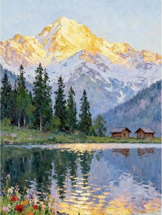 Diamond Art Kits for Adults,Mountain Cabin Diamond Painting Kits 12X16 Inch