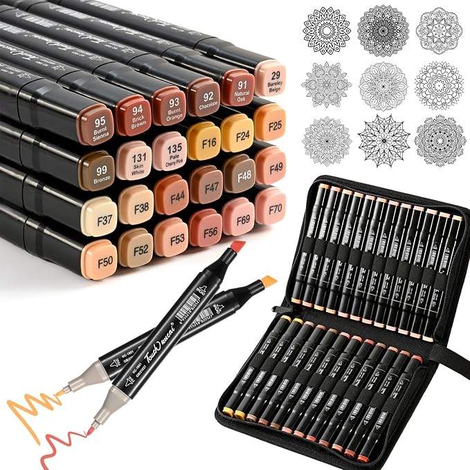 Skin Tone Colors Alcohol Markers Set,24 Color Dual Tips Art Markers,Markers Pens for Artist Adults Coloring Illustration Painting DIY Crafts Making Art Supplies