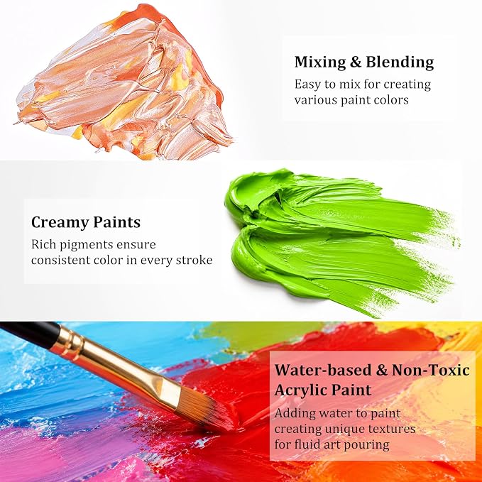 Caliart 52 Colors Acrylic Paint Set with Painting Brushes | Rich Pigment, Craft Painting Kit for Adults Artists, Halloween Pumpkin Canvas Wood Rock Ceramic Fabric Art Supplies Paints